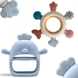 Baby Teething Toys Set of 2, Non-Drop Teether and Ring Teether, BPA-Free Teething Rings for Soothing Gums, CPC Certified Baby Teething Gloves, Sensory Teether