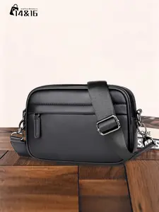 Men's Business Solid Color Square Shape, Fashionable Casual Pu Leather Zipper Shoulder Bag for Work & Daily Used, Zipper Crossbody Bag