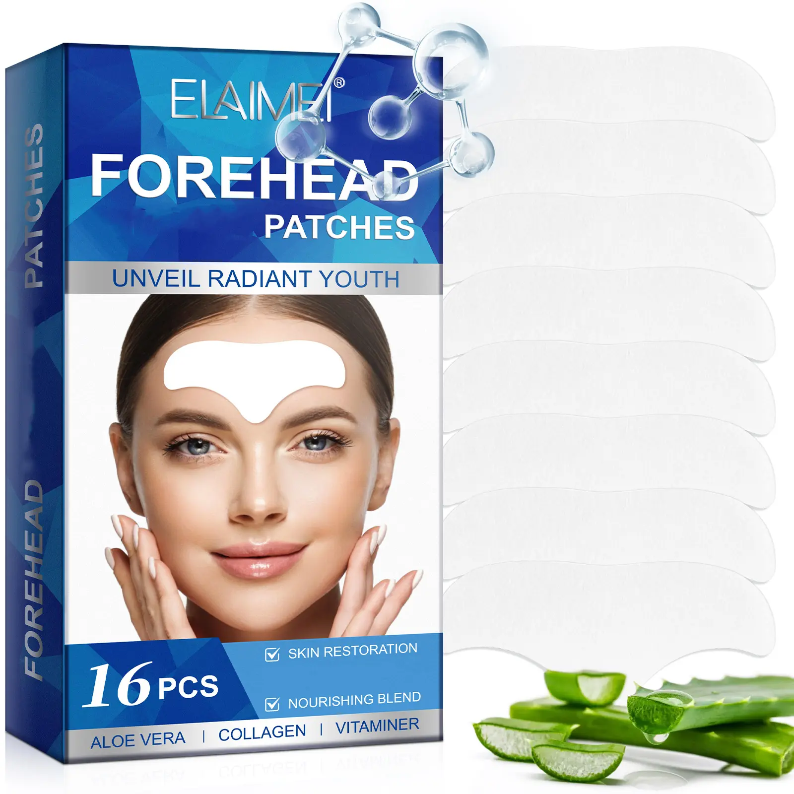 ELAIMEI Forehead patches 16 PCS with Aloe, Collagen, Vitamin E sohochic