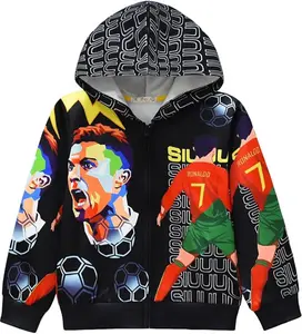 Kids Boys' Cristiano Ronaldo Hoodie Fashion Sweater Game Cartoon Girls' Jacket Long Sleeve Zipper Coat Casual Wear Clothes Christmas Gift Birthday Gift Winter Top for Ages 5-13