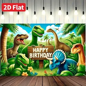 1PC,2D Flat Dinosaur - themed Birthday Backdrop, Forest Cartoon Dinosaur Party Decoration Curtain, Children's Birthday Photography Background Cloth, Birthday Party Scene Layout Background Wall