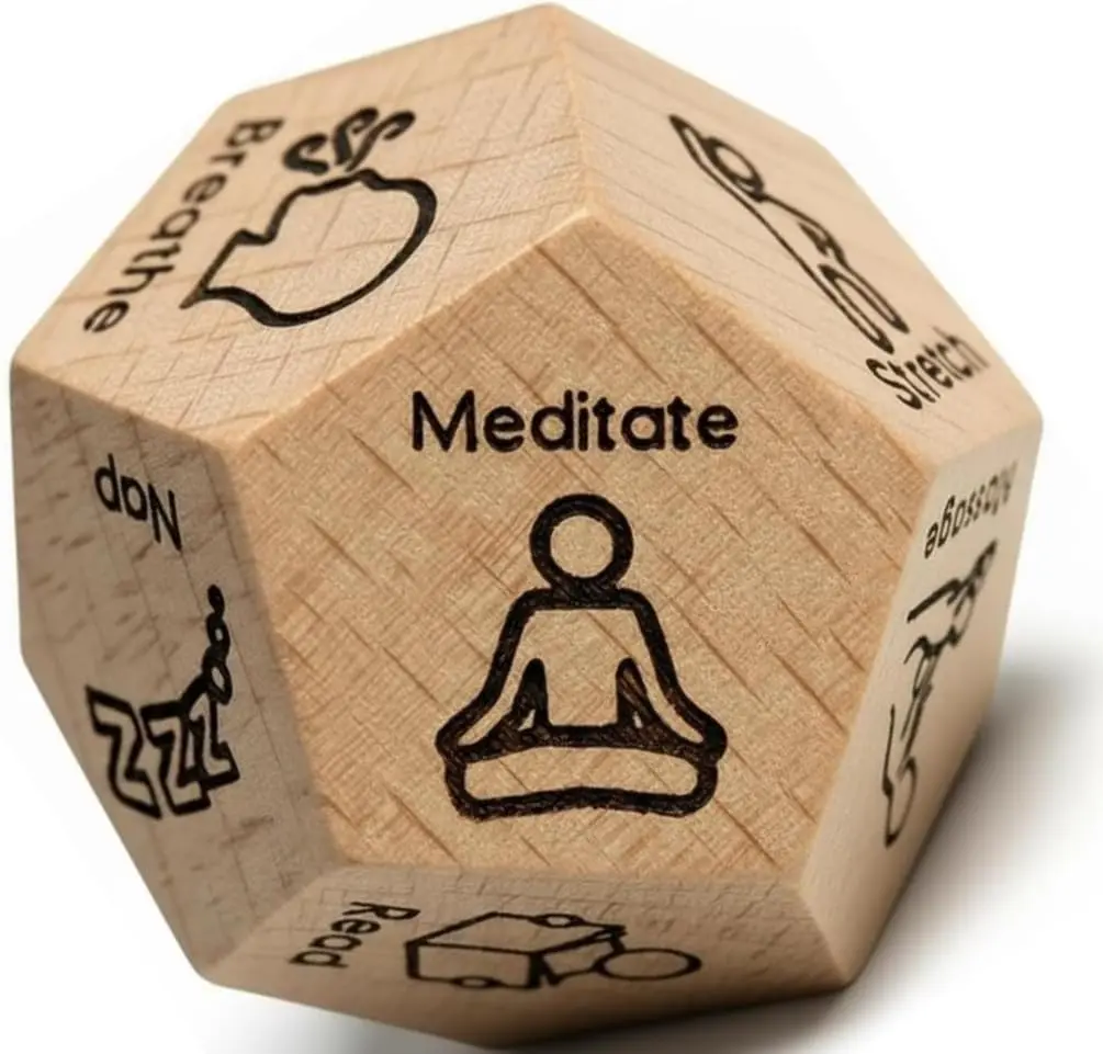 Dice Dozen 12-Sided Self-Care Dice – Wellness & Mental Health Spinner with Activities Like Journal, Meditate, Walk, Stretch, Music – Relaxing Gift for Women, Men & Teens