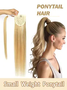Real Human Hair Ponytail Wig, Band Style Adds Shine, Natural Straight, Natural Looking Hair, Easy to Wear, Reusable, Lightweight Magic Tape Self-Braided Fake Braid, Human Hair Pieces, Ponytail Extensions