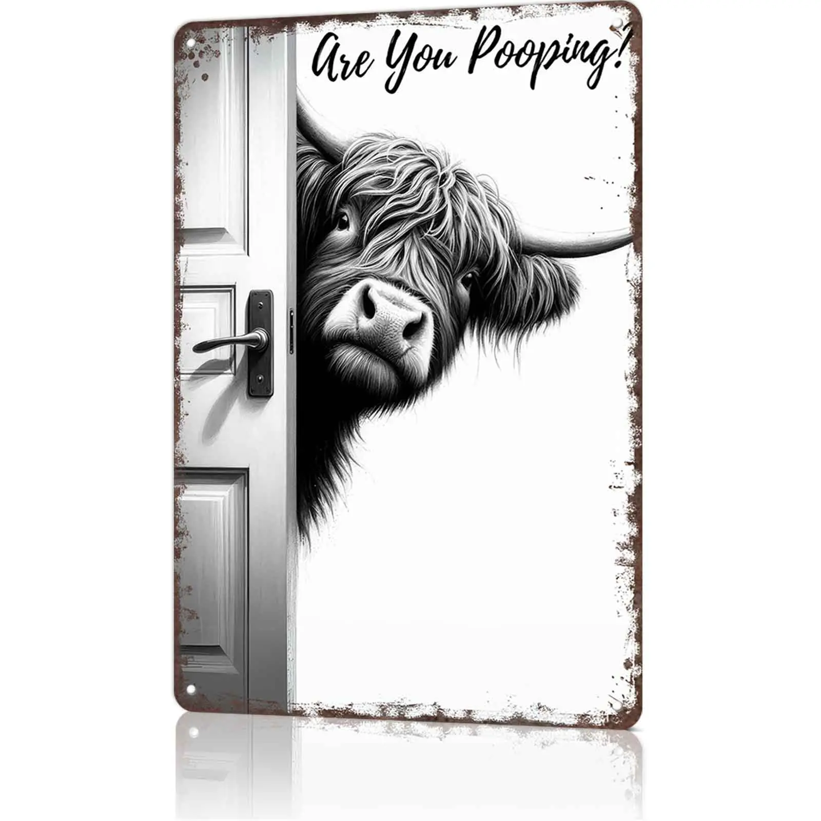 Are You Pooping? Highland Cow Funny Metal Tin Sign, 12x8 Inch Aluminum Wall Art, Vintage Rustic Humorous Poster for Bathroom, Restroom, Farmhouse Decor, Funny Gift for Cow Lovers, Bathroom Decor, Novelty Sign for Home, RV, Bar