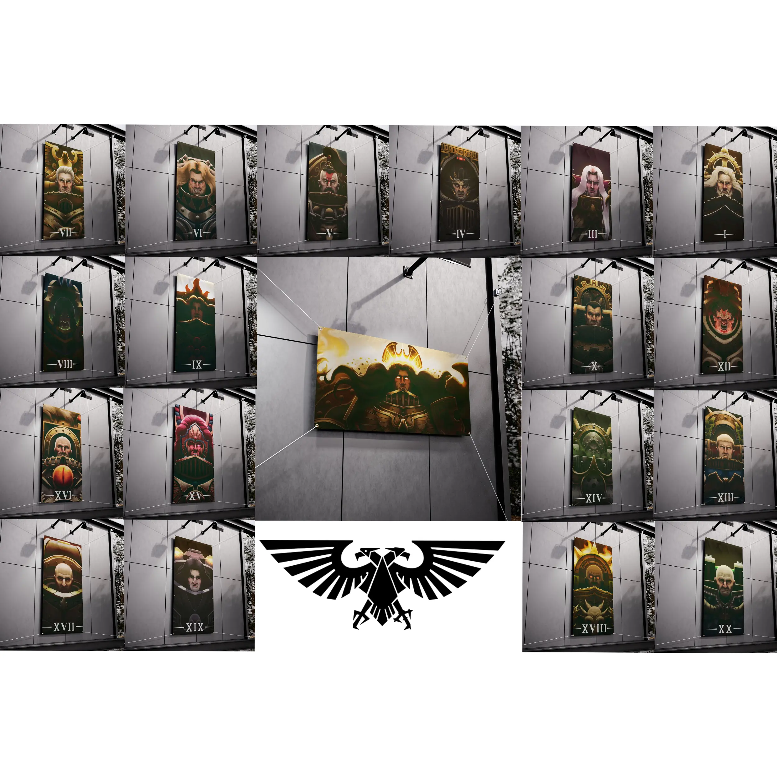 Warhammer 40K Primarch Portrait Banner Variants, Emperor and Space Marine Legion Wall Flags with Roman Numeral Designs, Vertical Sci Fi Gaming Tapestry for Bedroom Game Room Dorm Man Cave, Gift for Tabletop Fans Collectors and Gamers