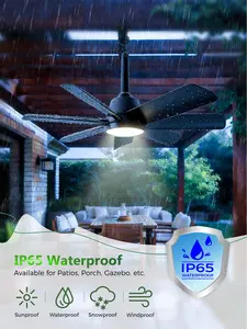 LANMEL 28 Inch Plug-In Outdoor Ceiling Fan with Light and Remote, Waterproof Hanging Fan Light with Hook, 6 Speed, Reversible, 3000k-6000k LED, Portable Fan for Camping, Patios, Porch, RV (Black & White)