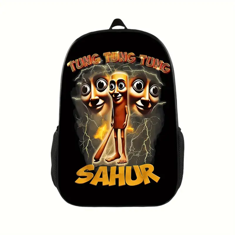 Tung Tung Tung Sahur Printed Backpack Lightweight Durable Polyester Travel Bag with Adjustable Straps Separate Laptop Compartment Stylish Graphic Design for Commuters College Essentials