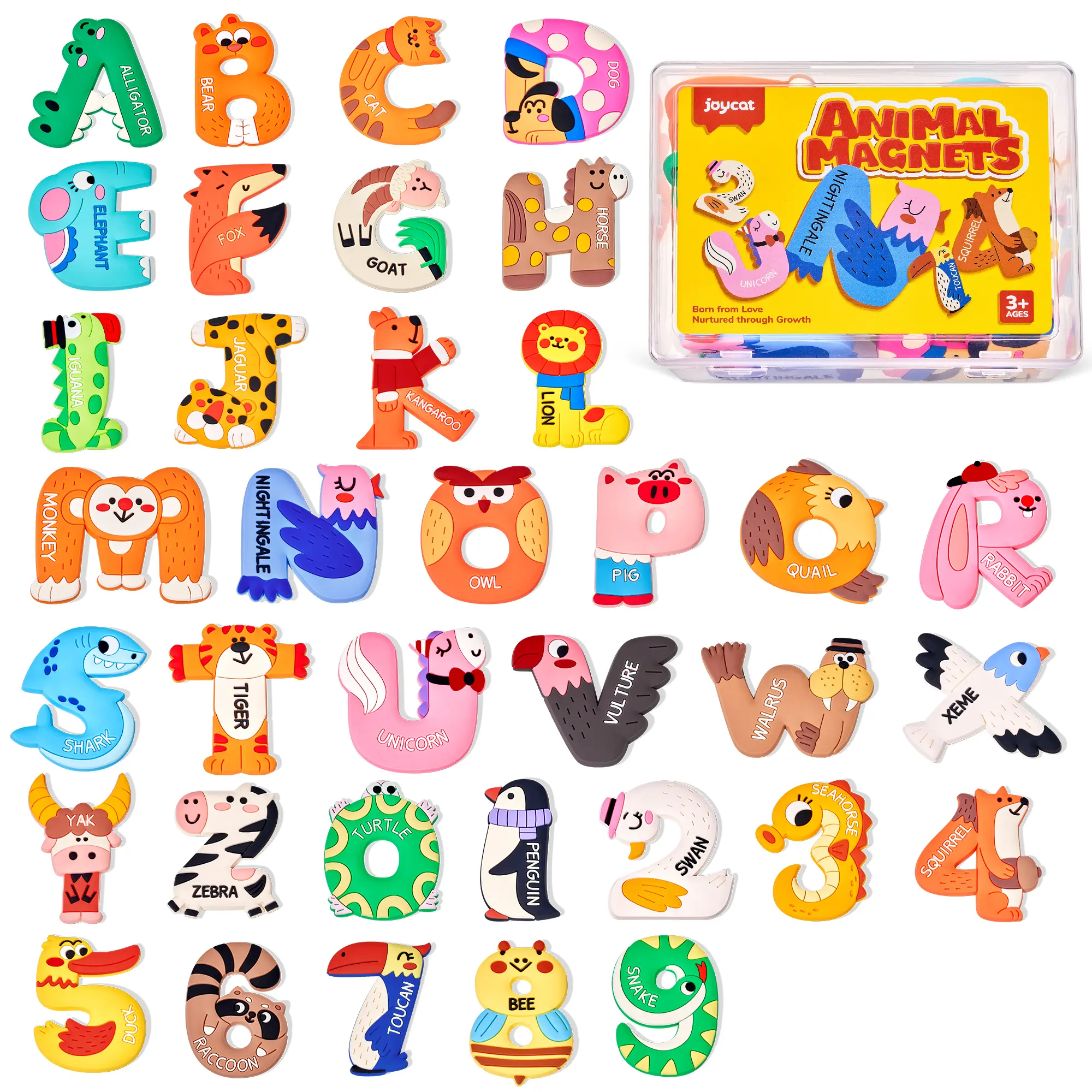 JoyCat Magnetic Letters & Numbers Fridge Set - Soft PVC Screen-Free Interactive Learning Toy, 26 Animal-Themed Letters, 0-9 Numbers, Refrigerator Decorating Fridge Magnets, Hands-On Gift for Kids' Birthdays