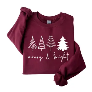 Merry & Bright Sweatshirt – Cute Christmas Tree Pullover – Holiday Crewneck for Winter