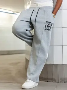 Men's Loose Fit Knit Mask Pants Long Leggings, Side Pocket Design, Comfortable Elastic Waistband, Fashion Pleated Style, Casual Wear