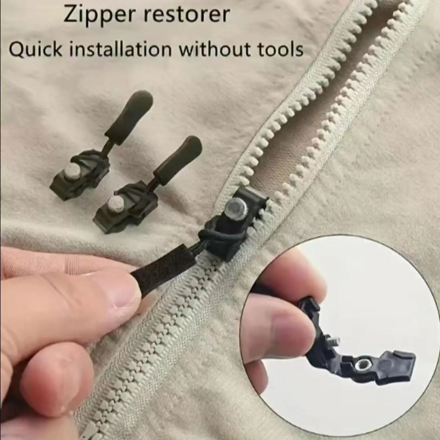 Instant Zipper Repair Kit 6Pcs Quick Installation, 3 Sizes Replacement Zipper Sliders, No Sewing Required Easy Detachable Zipper Pulls for Jackets, Luggage and Bags