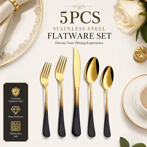 20-Piece Black & Gold Silverware Set – 18/0 Stainless Steel Flatware, Service for 4, Modern Cutlery Includes Dinner Knives, Forks, Spoons – Mirror Polished, Dishwasher Safe
