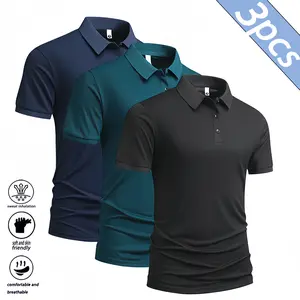 Men’s Summer Polo Shirt Set, 3-Pack – Solid Color, Short Sleeve, Turn-Down Collar, Reflective/Lightweight Fabric, Available in Multiple Colors; Suitable for Work, Casual Wear, and Sports Classic Menswear Top, Sportswear, Activewear, Sports Clothes