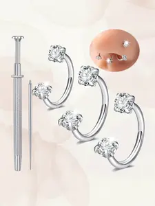20G Surgical Steel Horseshoe Nose Ring for Women, Double CZ U Shaped Septum Ring, 6mm 7mm 8mm Cartilage Helix Tragus Earring Hoop, Silver Gold Lip Piercing Jewelry Small Hoop