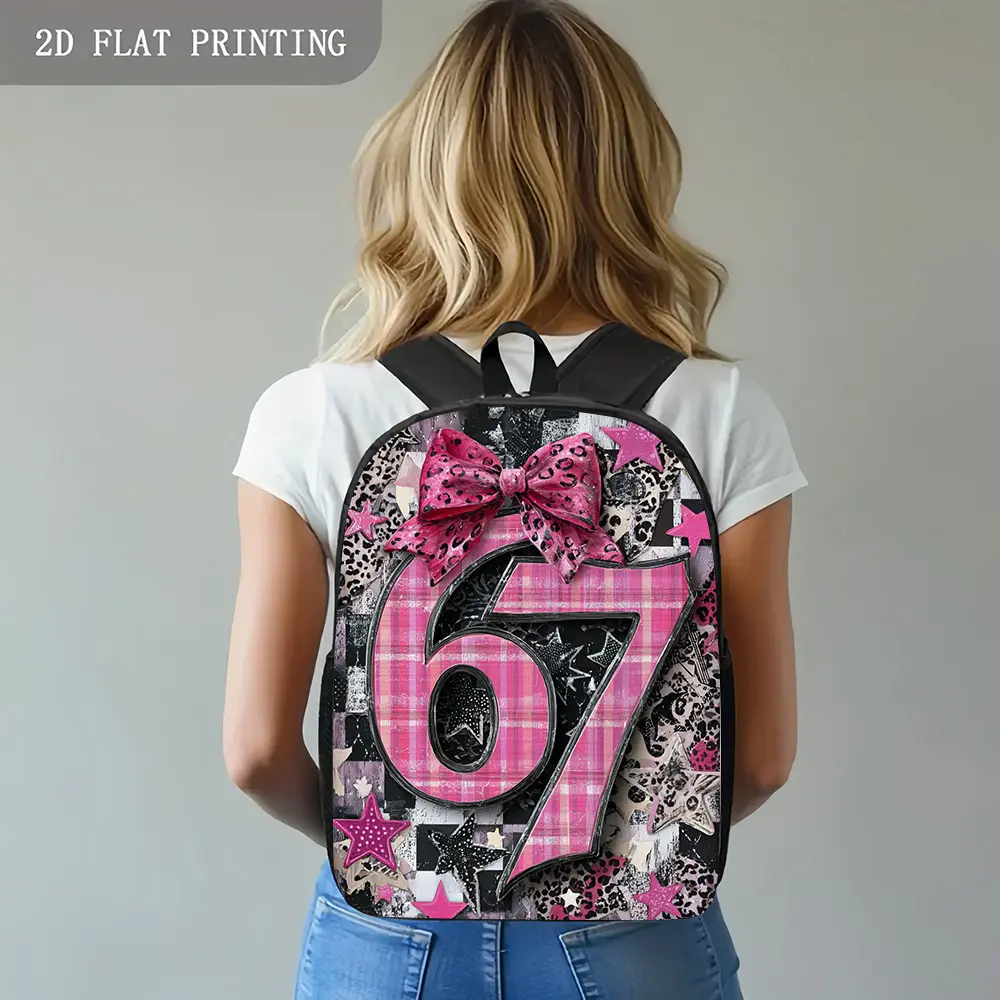Pink Leopard Bow Print Backpack for School, 600D Oxford Cloth Kids Backpack, Durable Book Bag with Adjustable Breathable Straps, Large Capacity Fits 15in Laptop for Teens Travel Outdoor Use, Backpacks For School