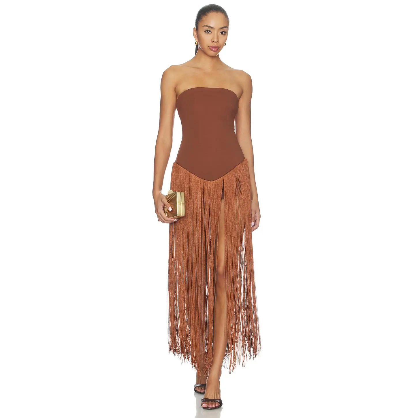 superdown Tea Fringe Romper in Brown