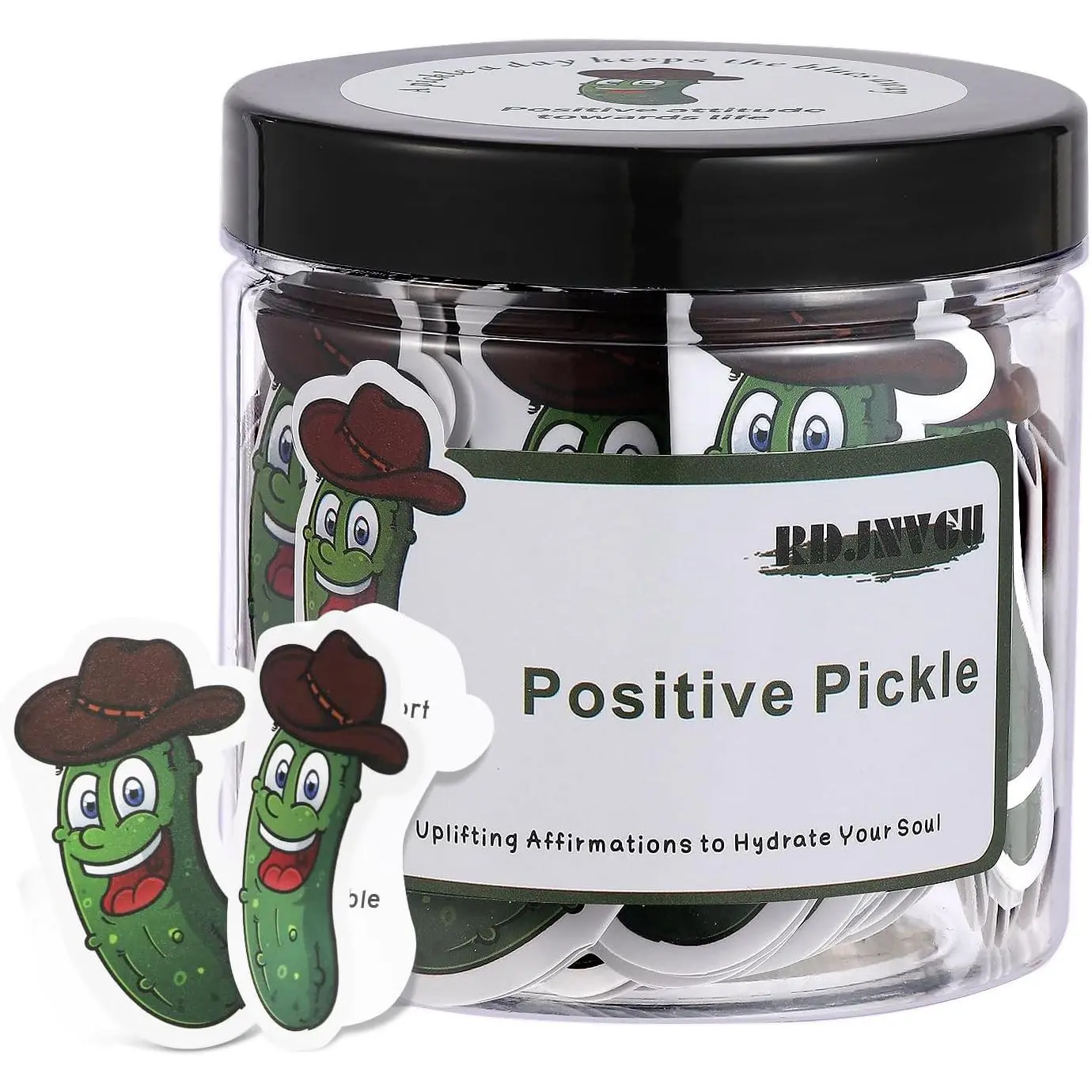 Playful 60 Non-Repetitive Positive Affirmation Pickle Cards in Jar Container, Emotional Support Office Stationery, Self-Care Gifts for Women/Teens, Teacher Back-to-School Gifts