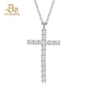 Delzzad 0.9ct Bling Cross Necklace D Color VVS Synthetic Moissanite S925 Pendant Necklace Chain Jewelry Perfect for Any Occasion & Everyday Wear Birthday Anniversary Christmas Gift for Men Women Silver Earrings Golden Earrings Wedding Set