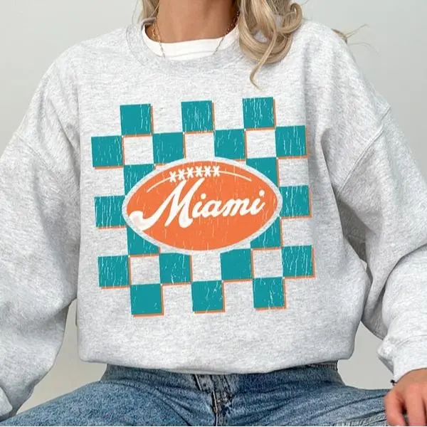 Miami Football Crewneck Sweatshirt, Vintage Style Dolphins Tee, Youth Shirt, Fan Gift