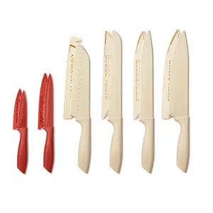 Colorful Kitchen Knife Set, 6 Sharp Kitchen Knives with Covers for Cooking, Cutting&Chopping , Stainless  Steel Knives ,Beige