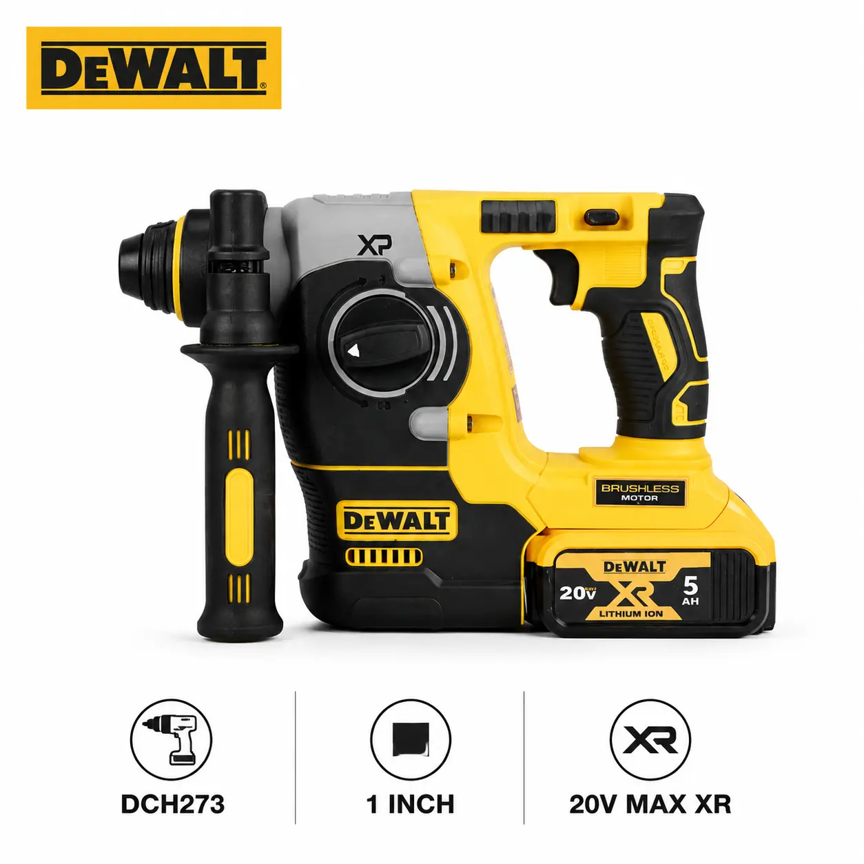 DEWALT DCH273 20V MAX XR 1" Cordless SDS Plus Rotary Hammer Drill Kit, 5.0Ah Battery & Charger Included, 2.1 J, 2-Mode Heavy Duty for Concrete Masonry Construction