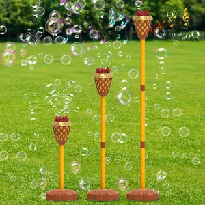 Realistic Torch Bubble Machine with 1 Bottle 100ML Bubble Liquid, Adjustable Height, Light Sound Effect, Handheld Stand Dual Use