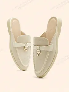 Fashion Flyknit Comfortable Casual Women's Flat Shoes, Backless Mule, Plain Cotton Rubber Sole, All Seasons, Trendy Summer New Arrival, Breathable Mules