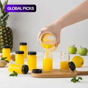 Small Glass Juice Storage Container with Lid and Label Sticker, 60 mL Leak-Proof Bottle, Classic Round Design #GLOBAL PICKS
