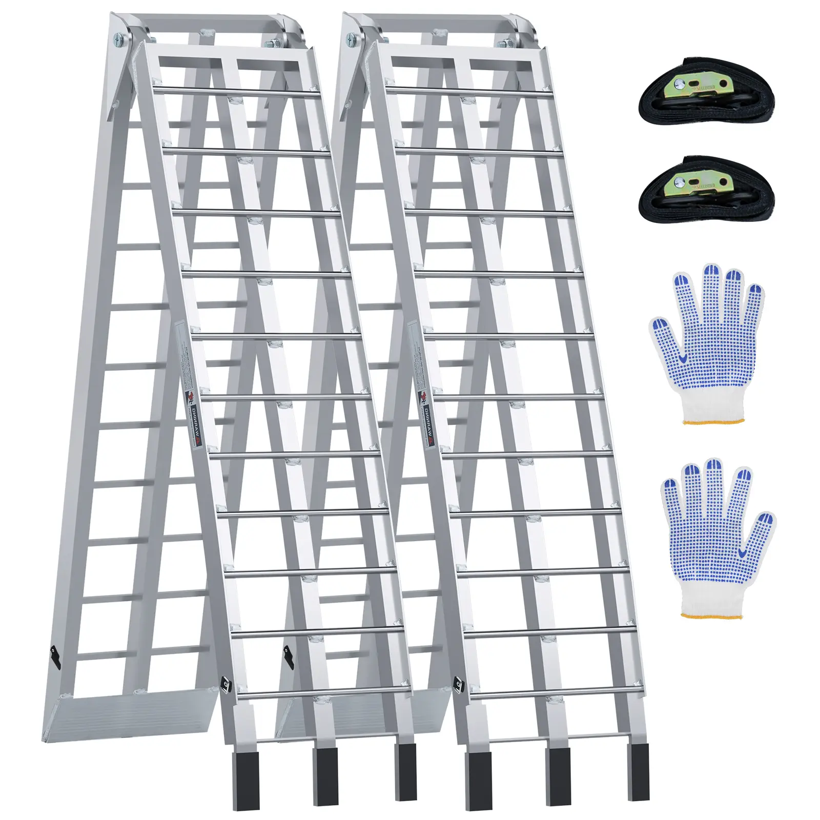 2-Pack Foldable Aluminum Loading Ramps, 1700 lbs Capacity, 90x12in Size, 23-Grid Crossbars, Quick-Fold Design, Adjustable Safety Straps, Durable Lightweight Build, Non-Slip & Tip-Proof for Transporting ATV/Pickup Truck