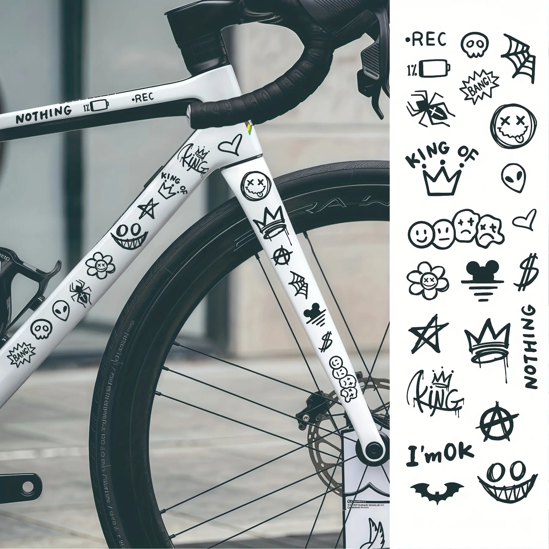 22PCS/Set Graffiti DIY Bike Frame Stickers - Cartoon Crown/Spider Designs, MTB/Road Bike Fork Protectors, High Impact Resistant, Waterproof UV Protection, Easy to Install, Includes Sticker, Decorative, Aesthetic Stickers