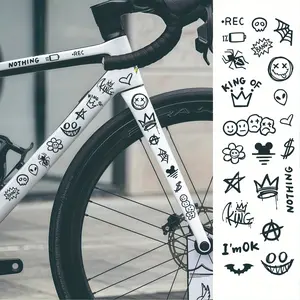 22PCS/Set Graffiti DIY Bike Frame Stickers - Cartoon Crown/Spider/Bat Designs. MTB/Road Bike Fork Protectors, High Impact Resistant & Wearable, Waterproof UV Protection, Easy to Install