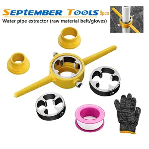 8pcs/set Plastic Pipe Thread Die Kit PVC/NPT Thread Maker 1/2" 3/4" 1" Plumbing Thread Tools Water Pipe Die Tap Wrench Set