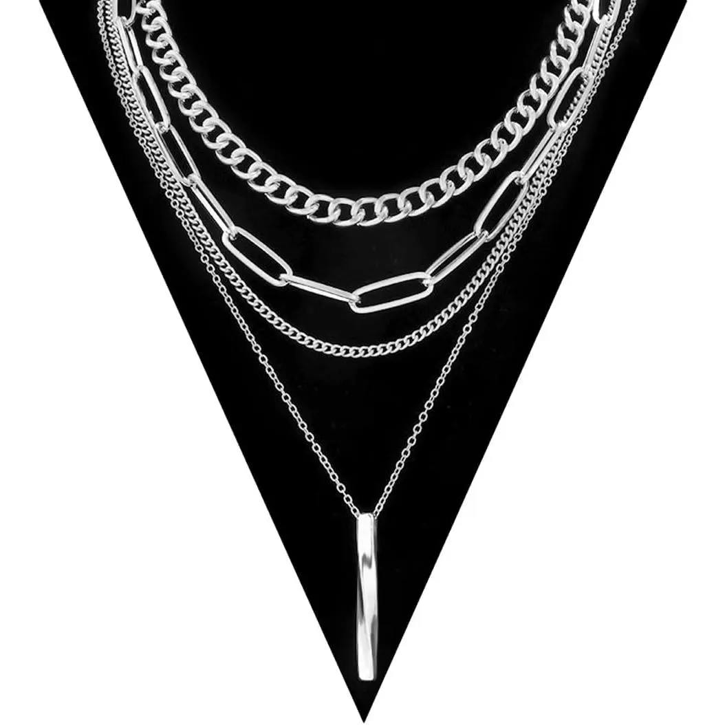Silver Layered Necklaces Silver Chunky Layered Necklace for Women Trendy Dainty Chain Necklace Fashion Layer Necklace
