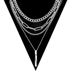 Silver Layered Necklaces Silver Chunky Layered Necklace for Women Trendy Dainty Chain Necklace Fashion Layer Necklace