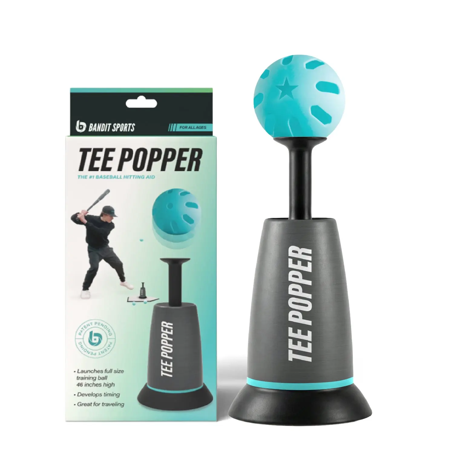 Bandit Sports Tee Popper - Pop Up Baseball Batting Practice Equipment (1 Tee Ball Baseball Included)
