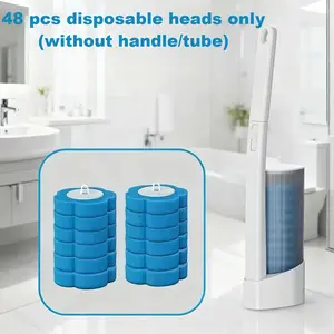 48 Piece Disposable Toilet Brush Head Refills, 360 Deep Cleaning Sponge Replacement Removes Stains Odors, Cleaning Accessories for Bathroom Kitchen RV