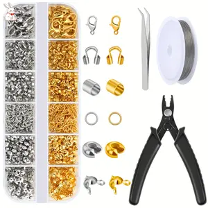 1200pcs Crimp Beads Kit for Jewelry Making, Crimp Beads, Covers, Tubes And Wire Guardians, Lobster Clasps, Jump Rings, Crimping Pliers And Beading Wire