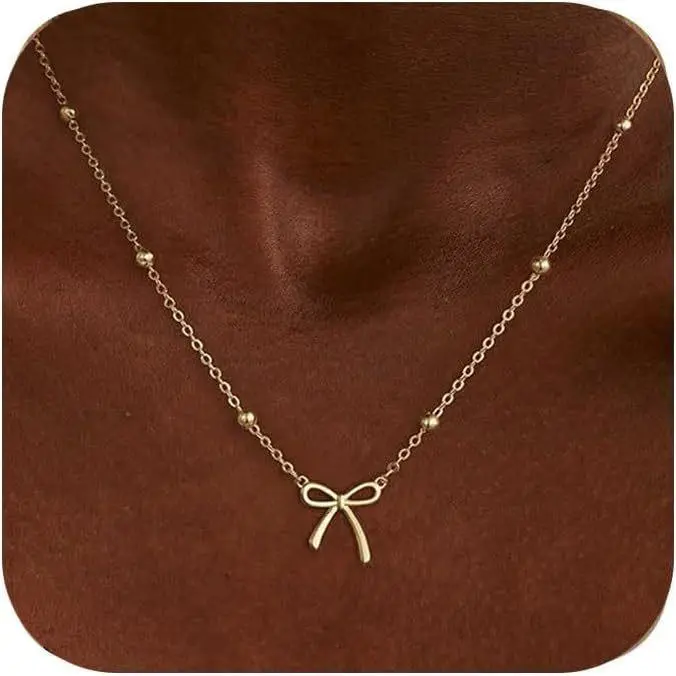 Gold-Plated Bow Motif Pendant, Dainty Fashion Jewelry for Women, Stylish Daily Versatile Layerable Chain, Daily Versatile Chain, Necklaces For Women, Stylish Accessories
