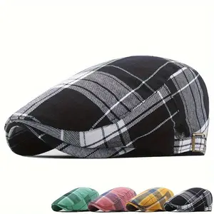 Lightweight Breathable Plaid Beret Hat for Women - Vintage British Style, Black & White Check Pattern, Perfect for Spring & Summer, Casual or Stylish Outfits, Casual Headwear |       Vintage Beret |       Lightweight Hat