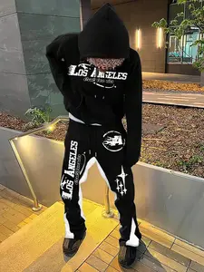 Men's Casual Letter Print Hooded Sweatshirt Set, Fall & Winter, Fun Star Pattern, Long Sleeve, Loose Fit, for Friends