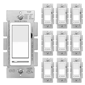 10 Pack Dimmer Light Switch, Single Pole or 3-Way, Slide Dimmer Switches, Compatible with Dimmable LED, CFL, Incandescent and Halogen Bulb, Neutral Wire Not Required, 120VAC, UL Listed, White