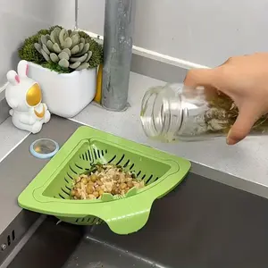 2 Counts Color Kitchen Filter Net Storage Triangular Draining Basket Random  Rack Strainer for Vegetable Fruit and Rice Residue.