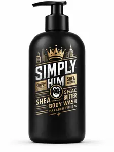 Simply Him Men’s Shea Butter Body Wash – Moisturizing Hydrating Cleanser, Paraben Free Grooming Wash for Dry & Sensitive Skin