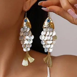 Women's Natural Shell & Fish Scale Tassel Earrings - Shell & Fish Pendant Nautical Jewelry Suitable for Beach Parties, Valentine's Gifts, Daily Wear, Shell-Themed for Special Occasions, Ocean Jewelry for All Seasons