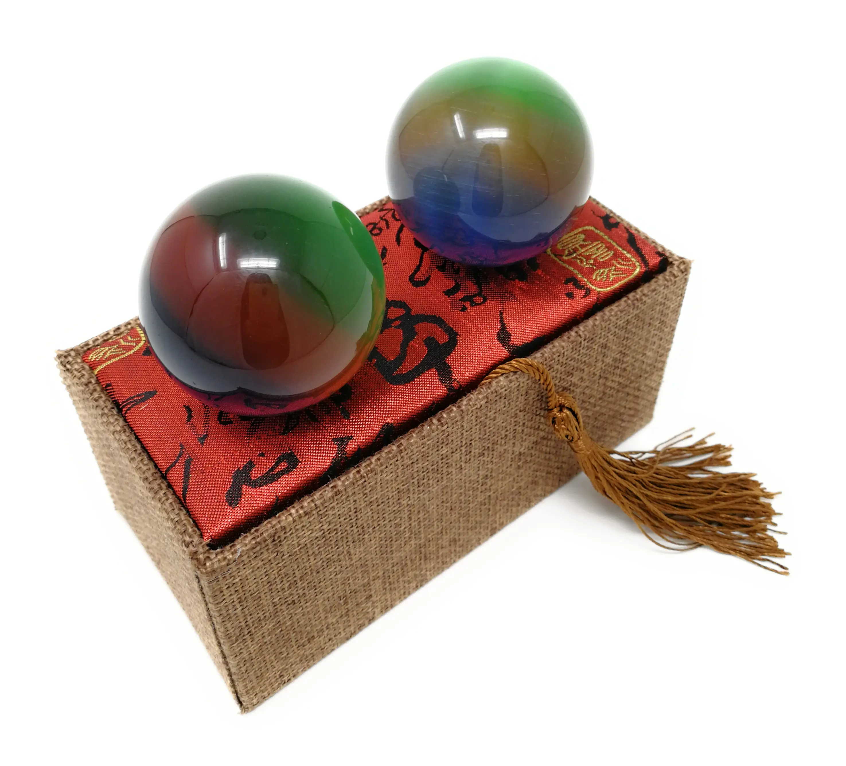 Thy Home Baoding Balls, Smooth Artificial Tiger Eye Quartz Crystal Hand Exercisers for Stress Relief & Energy Channels, 1.75 in Set with Gift Box, Meridians, Gemstone, Traditional, Develops Nimble Fingers, Set Two Balls