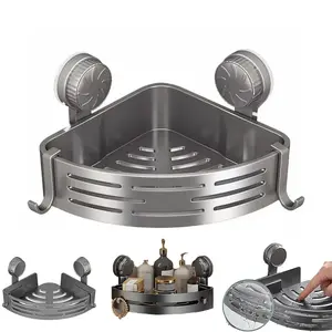 2026 New Suction Cup Corner Shower Shelf, No-Drill Bathroom Corner Shelf Strong, Waterproof Suction Cup, Bathroom Organizers and Storage Countertop for Bathroom Kitchen