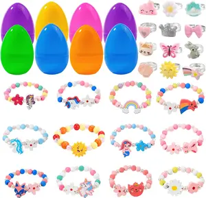 12‑Pack Prefilled Easter Eggs with 24pcs Bracelets & Rings – Kids Easter Basket Stuffers, Easter Egg Fillers & Party Favors for Girls, Toddlers & Easter Egg Hunts