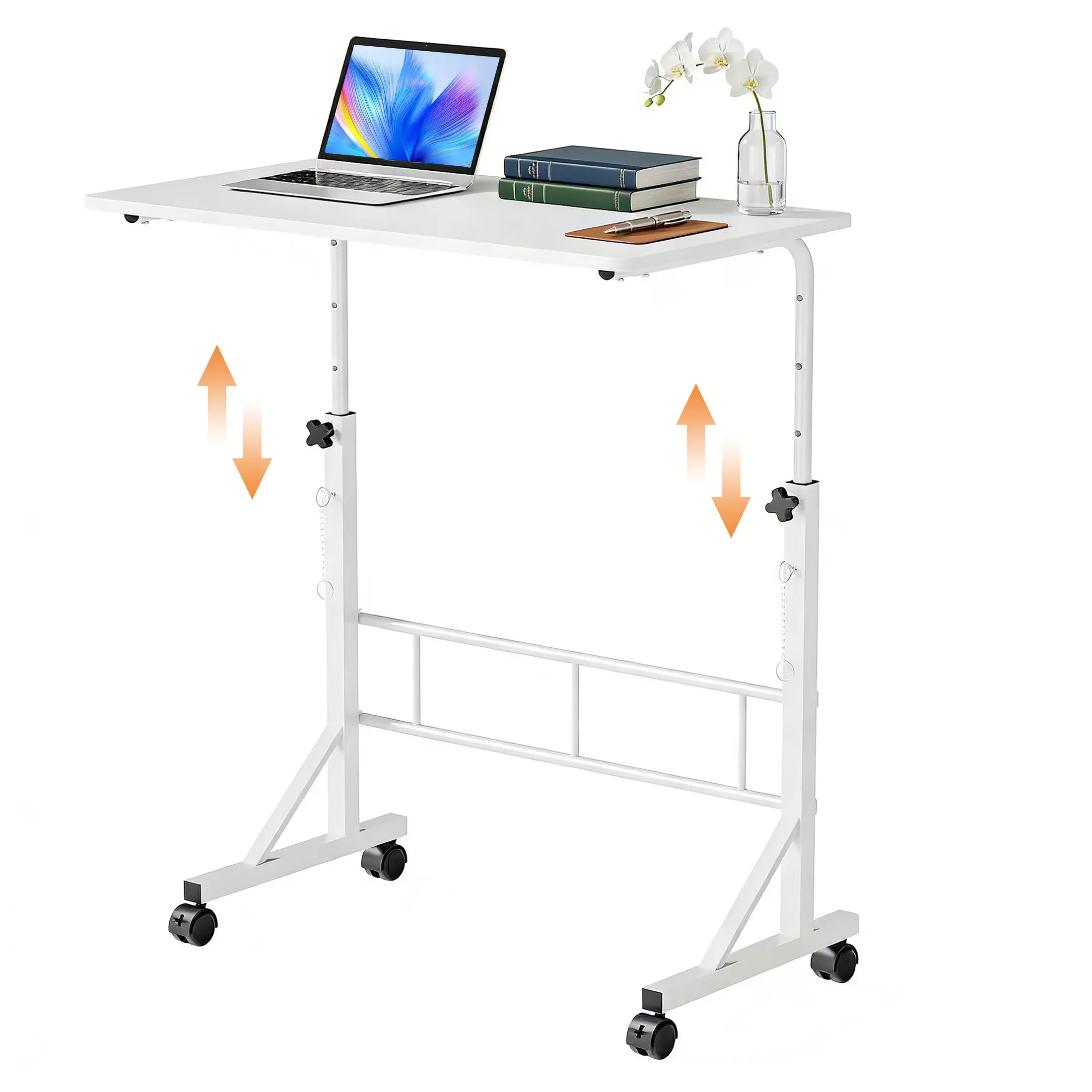 31.5" Adjustable Height Mobile Desk with Locking Wheels & Pin-Lock, Portable Workstation for Walking Pad & Active Home Office