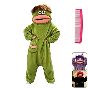 Unisex Cute Monster Onesie Pajama Set - Baggy Long Sleeve Loose Oversized Flannel Wearable Blanket Hoodie, Funny Cosplay Nightwear with Hair Comb & Slippers for Halloween, Christmas
