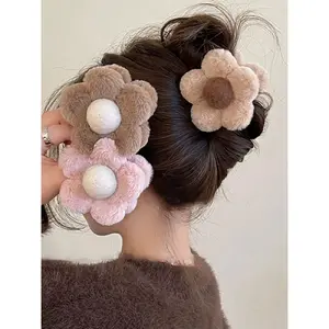 Flower Design Plush Hair Claw, Flower Hair Clip, Casual and Versatile Hair Accessories for Women, Minimalist Headwear Suitable for Thick Hair